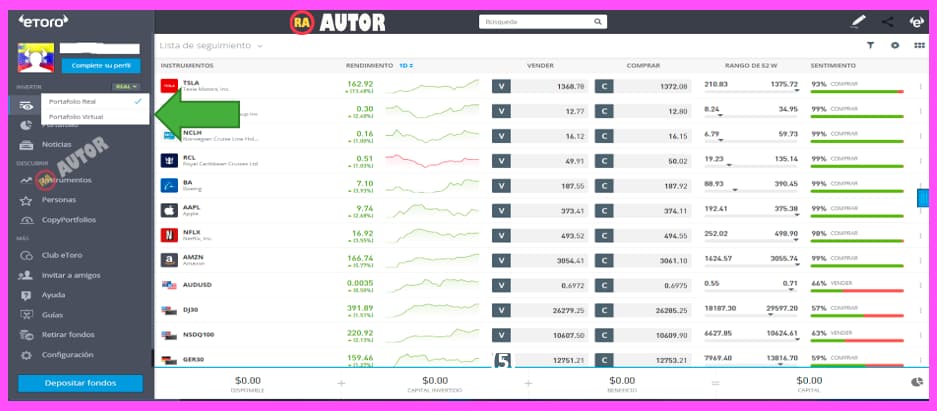 perfil para crear cuenta en etoro