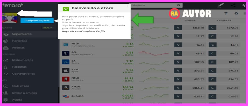 completar perfil eToro