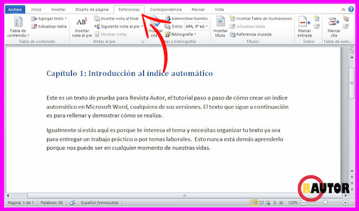 como poner un indice en word 2016