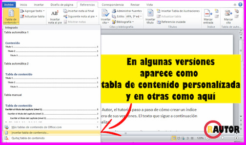 insertar indice de contenido personalizado
