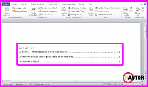 poner tabla de contenidos en word