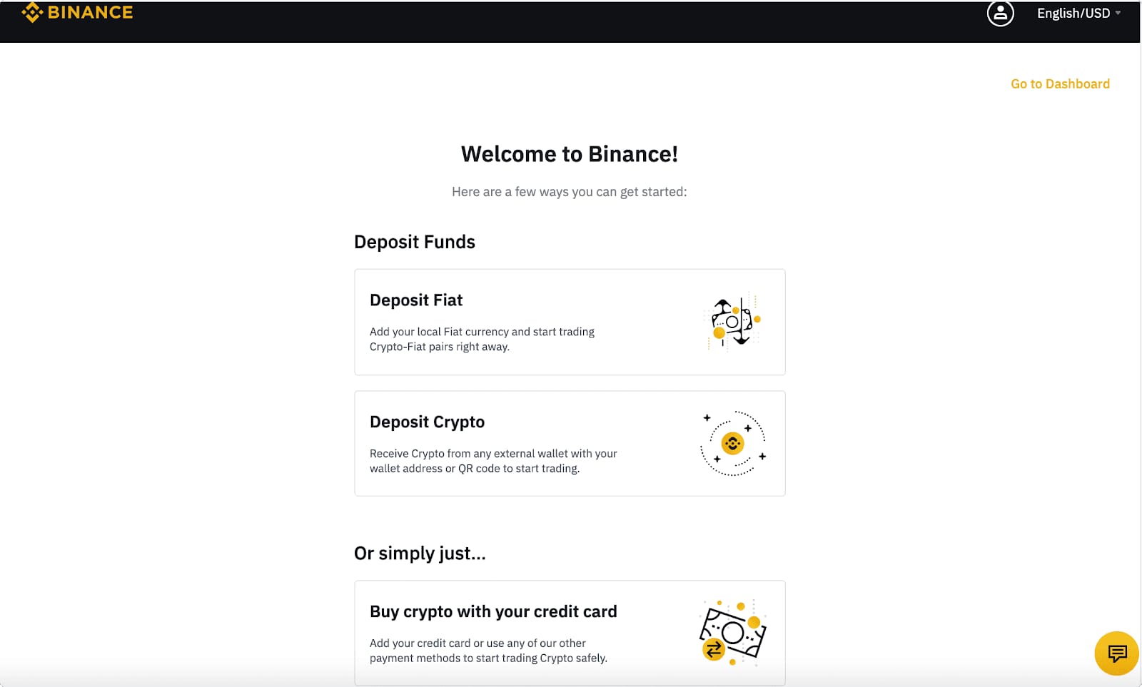 pagina de bienvenida de binance