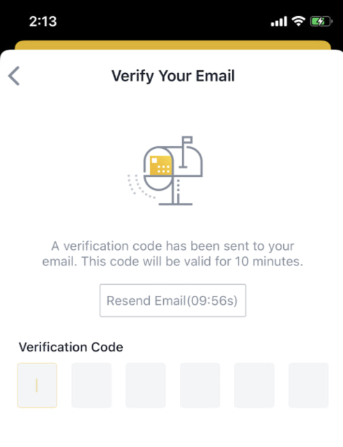 verificar mail para abrir cuenta en Binance