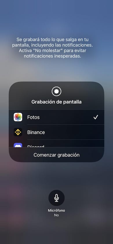 grabar pantalla con audio en iphone