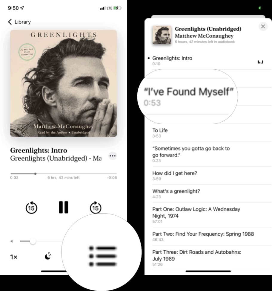 como escuchar una pista de audiolibro en iphone y ipad